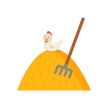 Haystack and White Hen on Top Vector Illustration Illustrazione stock