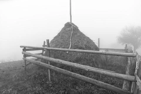 Haystack in black and white Stock Photos
