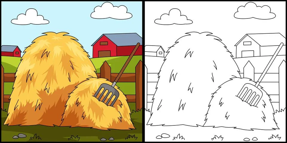 Haystack Coloring Page Colored Illustration Stock Illustration