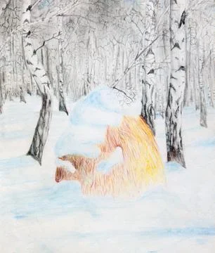 Haystack on the edge of a birch grove.  Illustrazione stock