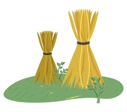 Haystack on Grass, Wheat Harvest, Farmland Vector Stock Illustration