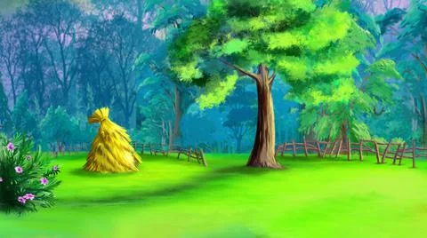 Haystack in the green garden 01 Stock Illustration