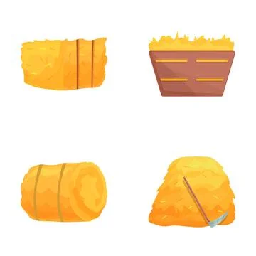 Haystack icons set cartoon vector. Bale and stack of dry hay Stock Illustration