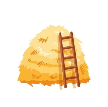 Haystack with ladder cartoon character. vector illustration Stock Illustration