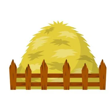 Haystack. Large sheaf of dry wheat and straw. Rustic wooden fence Stock Illustration