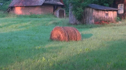 Haystack in the meadow Stock Footage 68724178