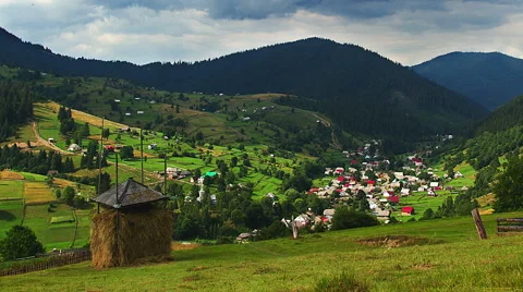 Haystack on a mountain slope Stock Footage 68536296