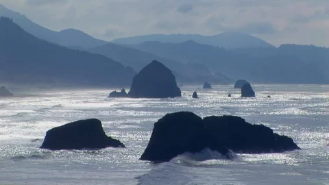 Haystack Rock in Cannon Beach along the Oregon Coast, Oregon USA Stock Footage 102188896
