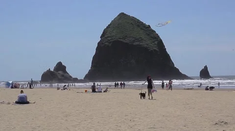 Haystack Rock at Cannon Beach with a clear sky Stock Footage 57215820