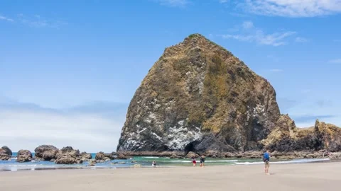 Haystack Rock at Cannon Beach – One of Oregon’s Most Recognizable Landmarks with Stock Footage 309283869
