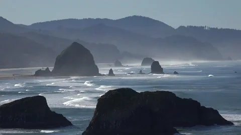 Haystack Rock, Cannon Beach, Oregon from Ecola Park Stock Footage 47257819