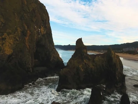 Haystack Rock, Cannon Beach, Oregon - 04 Stock Footage 80679386