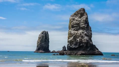 Haystack Rock at Cannon Beach Oregon – 235-Foot Basalt Sea Stack and Popular Tou Stock Footage 309285040