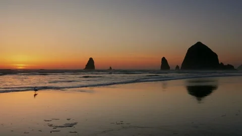 Haystack Rock: Cannon Beach Sunset Stock Footage 339270171