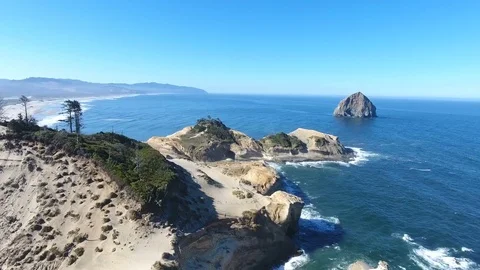 Haystack rock cliff ocean Stock Footage 81834998