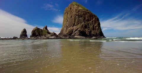 Haystack Rock off the coast of Oregon Stock Footage 155939754