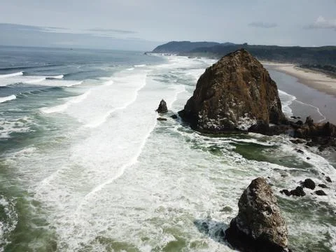 Haystack Rock located at Cannon Beach, Oregon Stock Photos