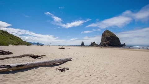 Haystack Rock on the Oregon Coast – 235-Foot-Tall Basalt Sea Stack at Cannon Bea Stock Footage 309281041