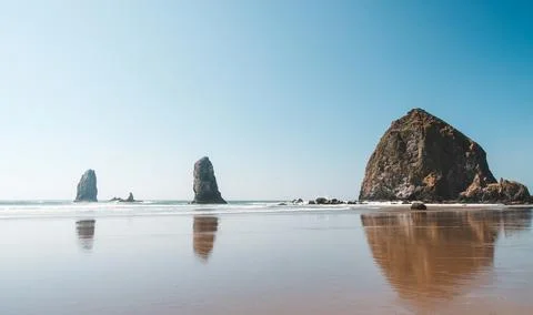 Haystack Rock on Oregon coast, Canon Beach Stock Photos
