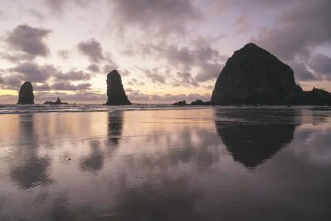 Haystack Rock at Sunset on The Oregon Coast Stock Photos