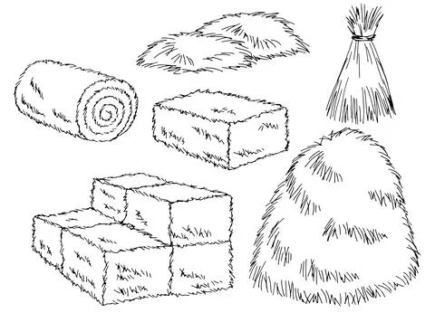 Haystack set graphic black white isolated sketch illustration vector Stock Illustration
