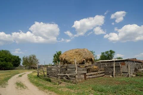 Haystack in the village Stock Photos