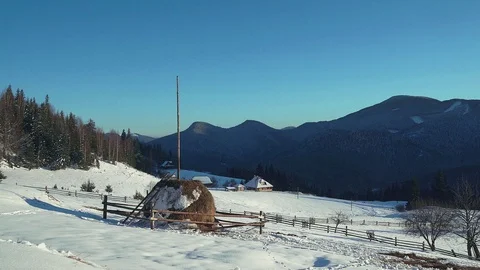 Haystack in the winter mountains Stock-Footage 100720746