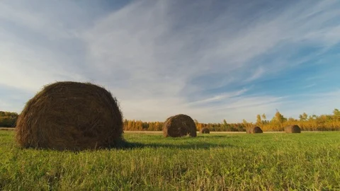 Haystacks at dusk time lapse Stock-Footage 96708472