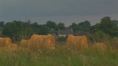 Haystacks in field Stock Footage 20487882