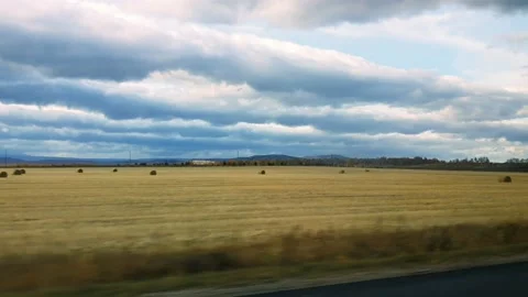 Haystacks in the field Stock Footage 218459645