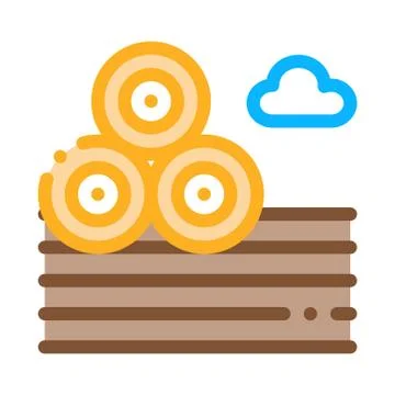 Haystacks on ground icon vector outline illustration Stock Illustration