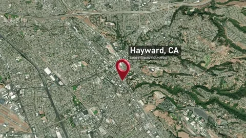 Hayward City Map Zoom (CA, USA) from Space to Earth Video stock 295690166