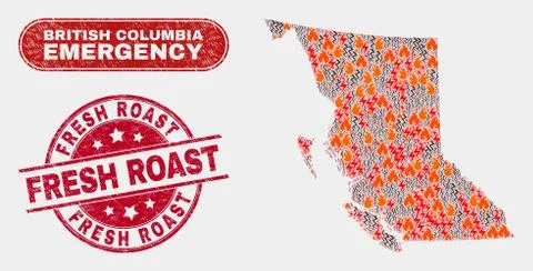 Hazard and Emergency Collage of British Columbia Map and Distress Fresh Roast Illustrazione stock