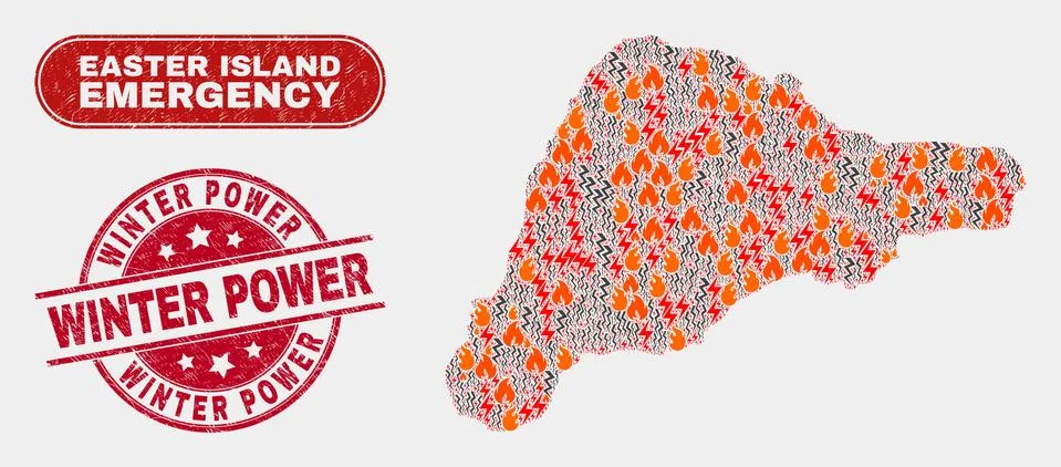 Hazard and Emergency Collage of Easter Island Map and Scratched Winter Power イラスト素材