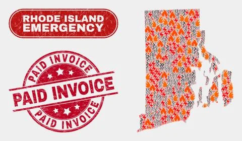 Hazard and Emergency Collage of Rhode Island State Map and Scratched Paid イラスト素材