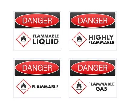 Hazard warning labels indicating flammable liquids and gases Stock Illustration