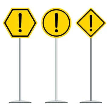 Hazard warning sign set. Square with hexagon and Circle sign style. Stock Illustration