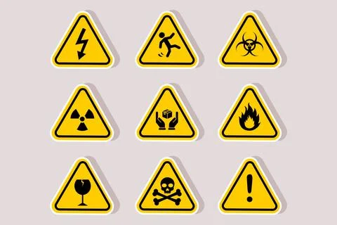 Hazard Warning Signs Elements Collection Set Icons Sticker Stock Illustration