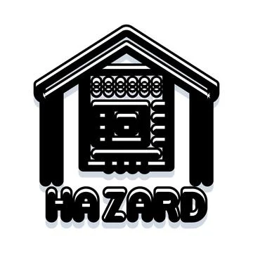 Hazard warning symbol inside house structure icon Stock Illustration