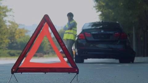 Hazard Warning Triangle For A Car Broken Down On The Roadside,China Stock Footage 140270548