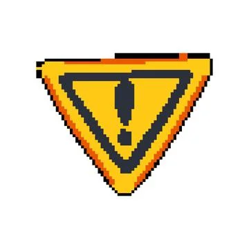 Hazard yellow warning sign pixel art vector illustration Stock Illustration