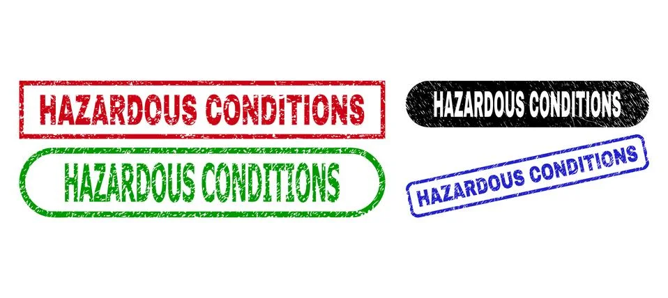 HAZARDOUS CONDITIONS Rectangle Stamps Using Distress Texture Stock Illustration