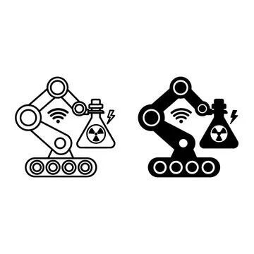 Hazardous Environment Robot Icons. Line and Glyph Vector Illustrations. Ind.. 库存插图