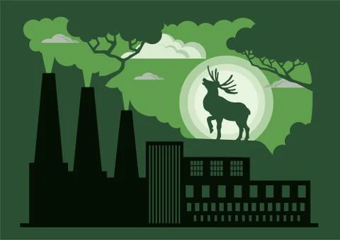 Hazardous environmental pollution - causing the death of animals and plants. Stock Illustration