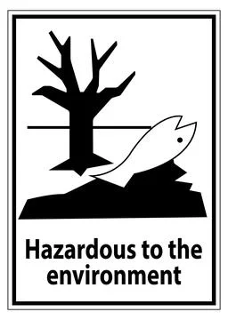 Hazardous Environmental Sign Featuring Fish and Dead Tree Illustration Stock Illustration