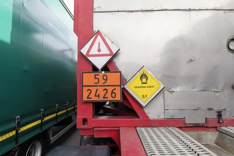 Hazardous goods labeling on a heatable container Stock Photos