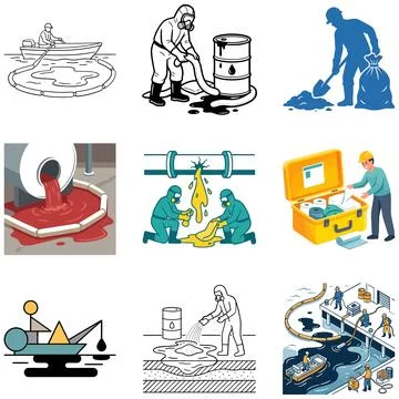 Hazardous Material Clean-up and Environmental Pollution Response Illustration 库存插图