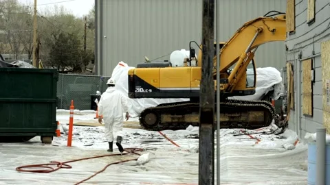 Hazardous Materials Worker at Asbestos Site Stock Footage 234083698
