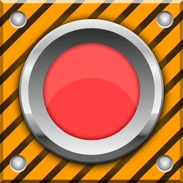 Hazardous red button with black and yellow striped background, secured by m.. イラスト素材