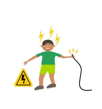 A hazardous sign of high voltage connections with a men getting electric shock Stock Illustration